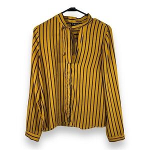 MEDIUM TIMING MUSTARD YELLOW BLUE STRIPES BOW NECKLINE LONG SLEEVE
